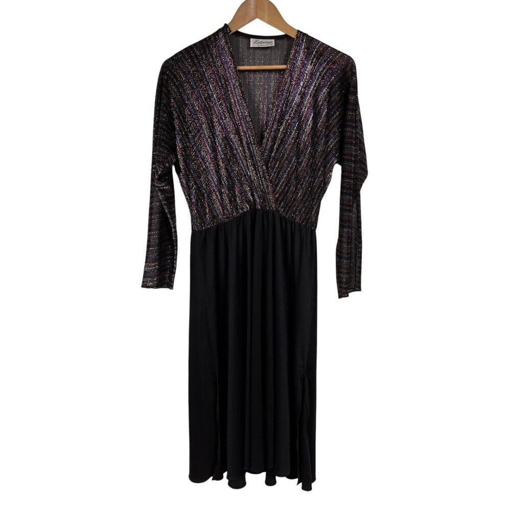 Vintage Entourage Metallic Sheer Top V-Neck Dress Size Small